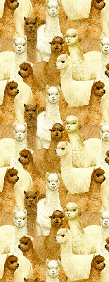Binnenshuis verduisterend rolgordijn een kudde alpaca's