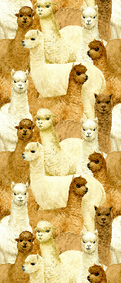 Binnenshuis verduisterend rolgordijn een kudde alpaca's