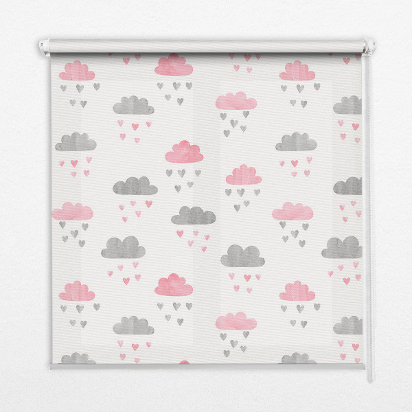Binnenshuis verduisterend rolgordijn met roze en grijze wolken