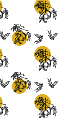 Verduisterend binnengordijn met een print van vruchten en gele cirkels