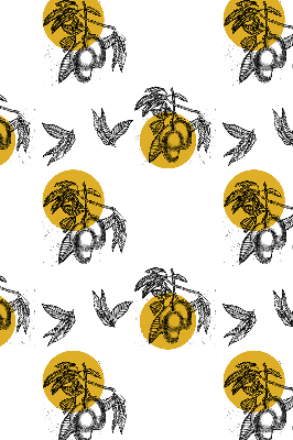 Verduisterend binnengordijn met een print van vruchten en gele cirkels