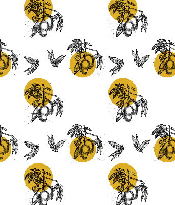Verduisterend binnengordijn met een print van vruchten en gele cirkels