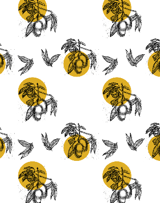 Verduisterend binnengordijn met een print van vruchten en gele cirkels