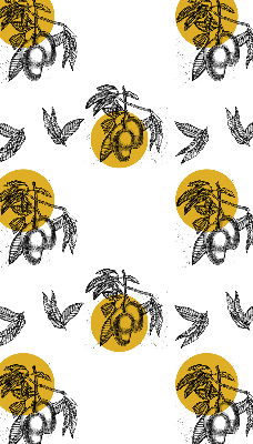 Verduisterend binnengordijn met een print van vruchten en gele cirkels