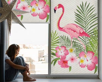 Verduisterend stoffen rolgordijn met flamingo’s bij de bladeren