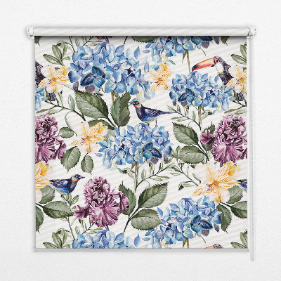 Binnenshuis verduisterend rolgordijn met toekans en bloemenprint