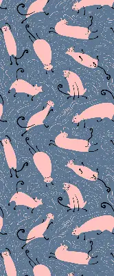 Binnenshuis verduisterend rolgordijn in roze met kattenprint