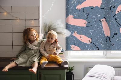 Binnenshuis verduisterend rolgordijn in roze met kattenprint