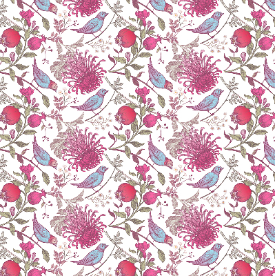 Verduisterend rolgordijn voor raam met kleurrijke vogels tussen de bloemen