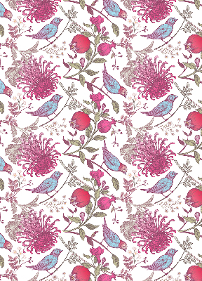 Verduisterend rolgordijn voor raam met kleurrijke vogels tussen de bloemen