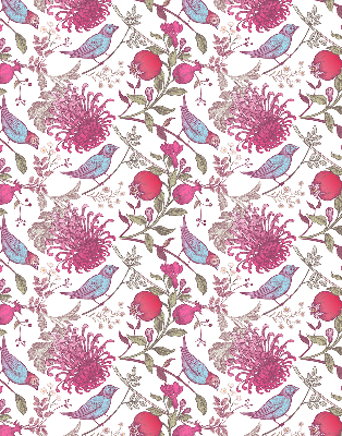 Verduisterend rolgordijn voor raam met kleurrijke vogels tussen de bloemen