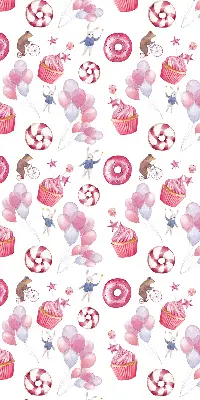 Verduisterend binnengordijn roze met ballonnen, donuts en konijntjes