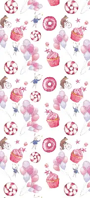 Verduisterend binnengordijn roze met ballonnen, donuts en konijntjes