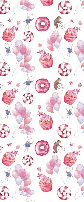 Verduisterend binnengordijn roze met ballonnen, donuts en konijntjes