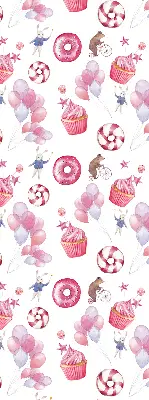 Verduisterend binnengordijn roze met ballonnen, donuts en konijntjes