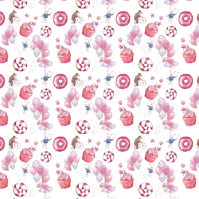 Verduisterend binnengordijn roze met ballonnen, donuts en konijntjes