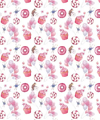 Verduisterend binnengordijn roze met ballonnen, donuts en konijntjes