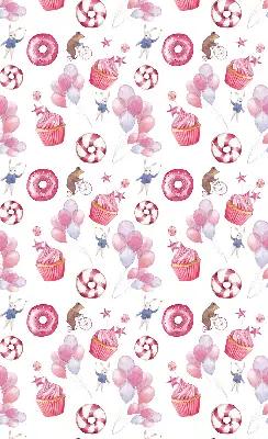 Verduisterend binnengordijn roze met ballonnen, donuts en konijntjes