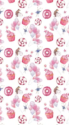 Verduisterend binnengordijn roze met ballonnen, donuts en konijntjes