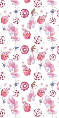 Verduisterend binnengordijn roze met ballonnen, donuts en konijntjes