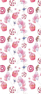 Verduisterend binnengordijn roze met ballonnen, donuts en konijntjes