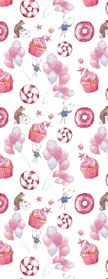 Verduisterend binnengordijn roze met ballonnen, donuts en konijntjes