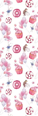 Verduisterend binnengordijn roze met ballonnen, donuts en konijntjes