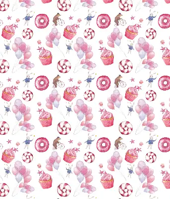Verduisterend binnengordijn roze met ballonnen, donuts en konijntjes