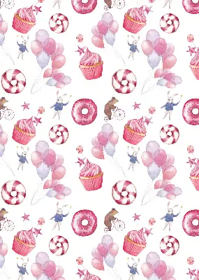 Verduisterend binnengordijn roze met ballonnen, donuts en konijntjes