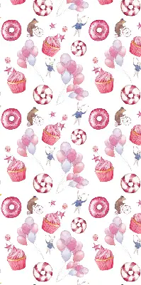 Verduisterend binnengordijn roze met ballonnen, donuts en konijntjes