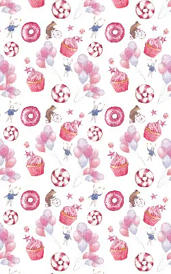 Verduisterend binnengordijn roze met ballonnen, donuts en konijntjes