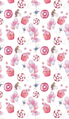 Verduisterend binnengordijn roze met ballonnen, donuts en konijntjes