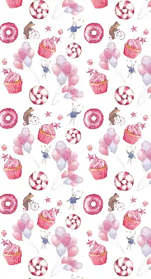 Verduisterend binnengordijn roze met ballonnen, donuts en konijntjes