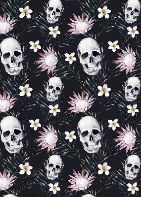 Verduisterend rolgordijn voor raam met schedels tussen de bloemen