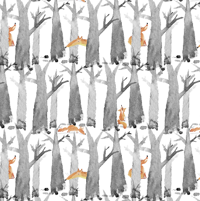 Verduisterend rolgordijn voor balkondeur in grijze uitvoering met bomen en rode vossen