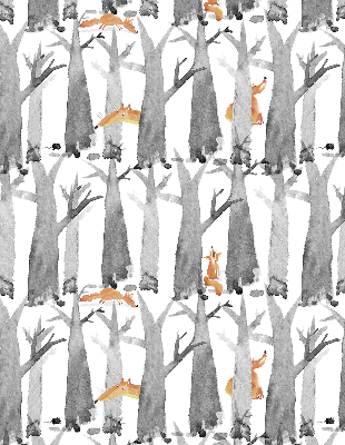Verduisterend rolgordijn voor balkondeur in grijze uitvoering met bomen en rode vossen
