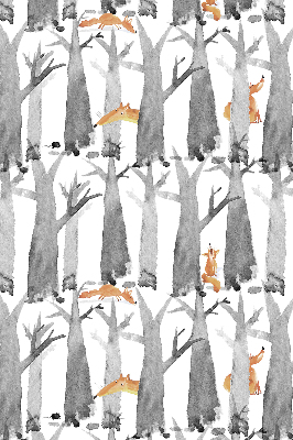 Verduisterend rolgordijn voor balkondeur in grijze uitvoering met bomen en rode vossen
