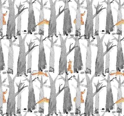 Verduisterend rolgordijn voor balkondeur in grijze uitvoering met bomen en rode vossen