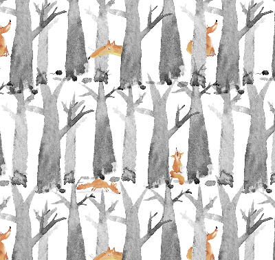 Verduisterend rolgordijn voor balkondeur in grijze uitvoering met bomen en rode vossen