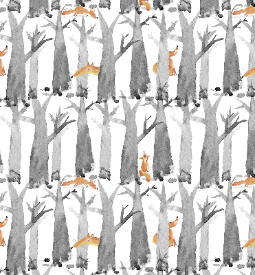 Verduisterend rolgordijn voor balkondeur in grijze uitvoering met bomen en rode vossen