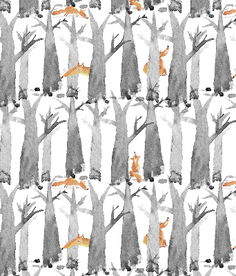 Verduisterend rolgordijn voor balkondeur in grijze uitvoering met bomen en rode vossen