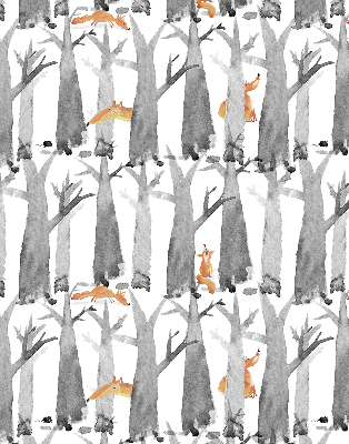 Verduisterend rolgordijn voor balkondeur in grijze uitvoering met bomen en rode vossen