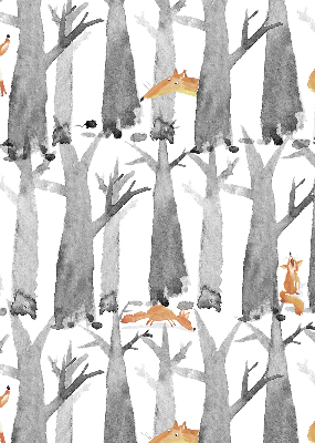 Verduisterend rolgordijn voor balkondeur in grijze uitvoering met bomen en rode vossen
