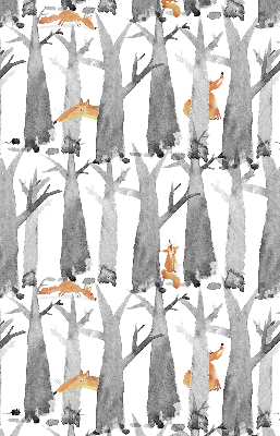 Verduisterend rolgordijn voor balkondeur in grijze uitvoering met bomen en rode vossen