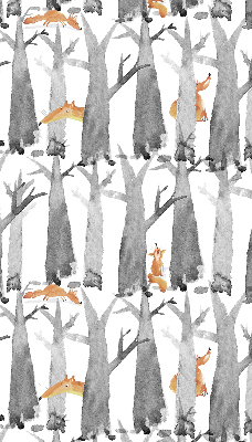Verduisterend rolgordijn voor balkondeur in grijze uitvoering met bomen en rode vossen