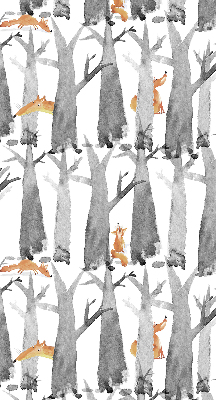 Verduisterend rolgordijn voor balkondeur in grijze uitvoering met bomen en rode vossen