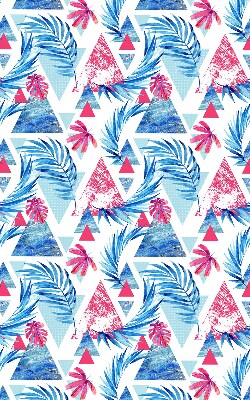 Verduisterend rolgordijn voor balkondeur met blauwe bladeren en driehoeken