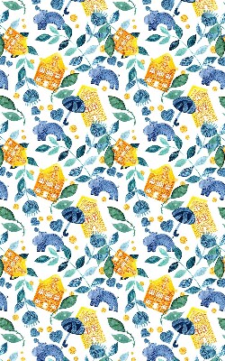 Verduisterend rolgordijn voor balkondeur in gele uitvoering met blauwe planten