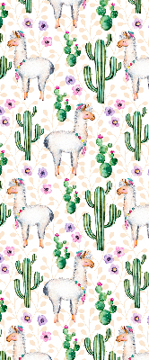Binnenshuis verduisterend rolgordijn met lama’s en cactussen