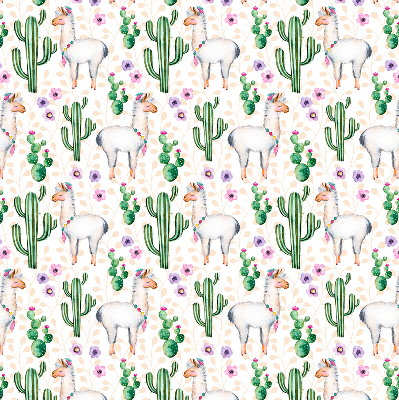Binnenshuis verduisterend rolgordijn met lama’s en cactussen